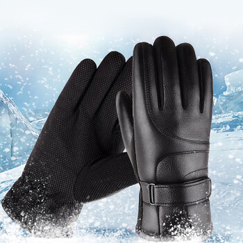 者也 PU皮手套男女加绒加厚防寒手套触屏手套秋冬季保暖防风骑行开车跑步手套 骑行手套黑色