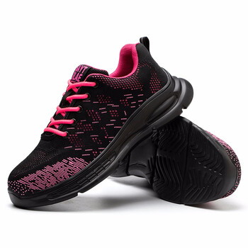 老管家 劳保鞋钢包头防砸防刺穿安全鞋实心底飞织网面透气舒适耐磨轻便时尚女款工作鞋278 粉色 36