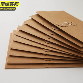 京洲实邦【牛皮纸绑带信封10个装】牛皮纸绕线信封袋档案袋PVC拉链袋磨砂收纳袋JZSB-9526B