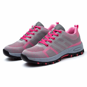 老管家 劳保鞋钢包头防砸防刺穿安全鞋实心底飞织网面透气舒适耐磨轻便时尚女款工作鞋276 粉色34