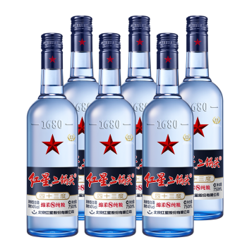 红星（RED STAR）【酒厂直发】北京红星二锅头 蓝瓶 绵柔8纯粮 清香型白酒 43度 750ML 6瓶