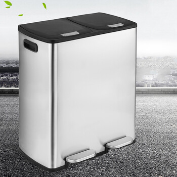 科力邦（Kelibang）不锈钢垃圾桶 脚踏方桶大号环保分类垃圾桶双分类带盖商场酒店户外可回收垃圾箱 60L KB1080