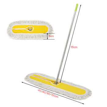 康丽雅  平板拖把80CM 长柄分类大堂尘推商用棉纱线排拖地拖蓝色 1个装