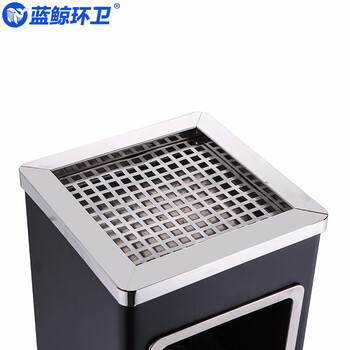 蓝鲸环卫 28*24.5*61cm黑色侧开口 不锈钢酒店宾馆大堂垃圾桶灭烟桶带烟灰缸吸烟桶立式桶 LJHW-8001