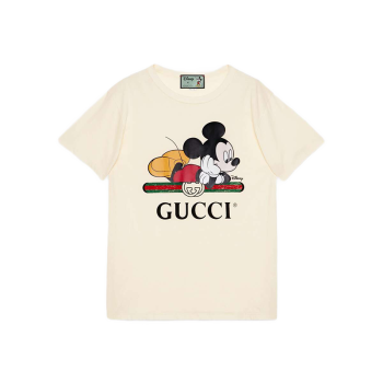 gucci古驰t恤短袖女款米老鼠logo印花圆领短袖t恤白色492347