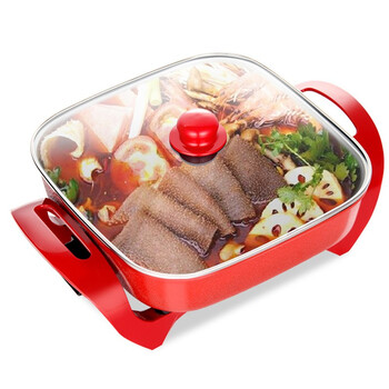 美菱电火锅MT-HZ12J3 多功能电炒锅电热炒煮蒸煎涮一体锅铁氟龙涂层不粘锅 红色