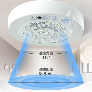 鸣固 人体红外线感应LED声光控吸顶灯 楼道感应灯应急消防灯 梅花款吸顶灯300 12W人体感应