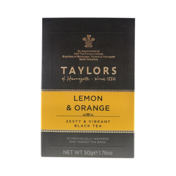 Taylors of harrogate柠檬香橙味红茶英国进口水果味袋泡红茶20片茶包盒装适合女性调味