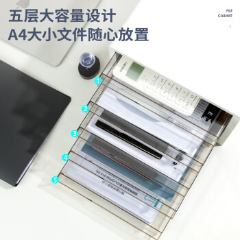 得力（deli）5层彩色时尚办公桌书桌桌面收纳盒柜箱文件柜抽屉式 A4资料/档案柜带索引标签学科试卷分类白色