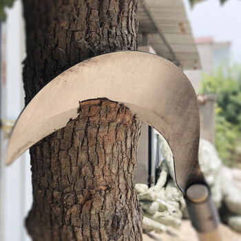 康丽雅 K-0285 木柄弯头镰刀 环卫绿化割草刀砍柴刀农用刀开荒刀 银色小号