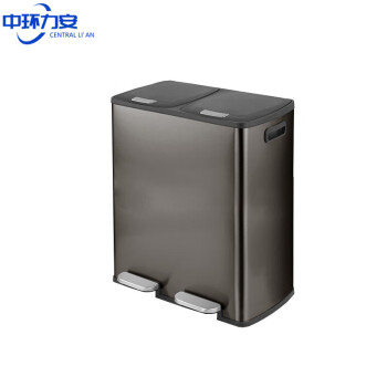 中环力安 砂钢色60L印分类字 商用脚踏式不锈钢分类环保大号垃圾桶ZHLA-8054