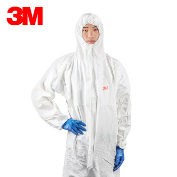 3M 4510 防护服 防粉尘喷漆农药清洁金属加工有限液体喷溅 白色连体带帽 可备注尺码