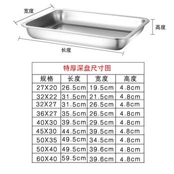 兰诗（LAUTEE） WSC0048 430不锈钢方盘长方形实验室托盘车间零件盘 32*22*2特厚深盘