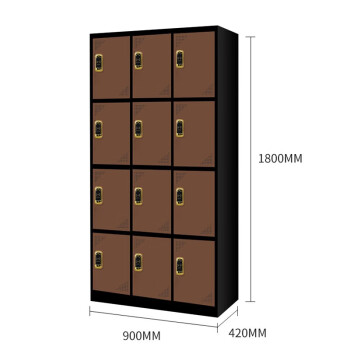 尚留鑫 储物柜浴室刷卡寄存柜宿舍多门员工柜鞋柜电子感应锁柜子 12门黑边褐色