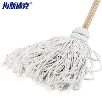 海斯迪克 棉线拖把 白色传统老式墩布拖布 工厂吸水圆头木杆拖把 (2个起订) HK-8027