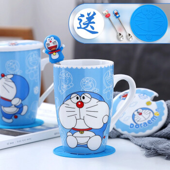 柏雅曼哆啦a梦杯子套装可爱机器猫陶瓷水杯叮当猫卡通马克杯蓝胖子