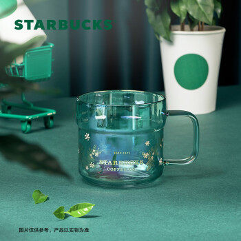 星巴克starbucks咖啡力量系列咖啡花玻璃杯355ml水杯咖啡茶水杯子杯套