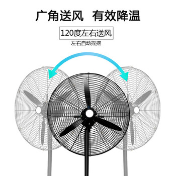 链工 工业风扇大风力牛角强力电风扇工厂车间大功率摇头落地扇 750落地铝叶3米线粗网