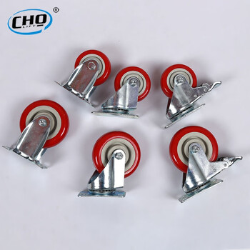 储力小推车工业尼龙PU脚轮3寸4寸5寸定向万向脚轮手推车轮运输双轴承枣红轮2个3寸定向