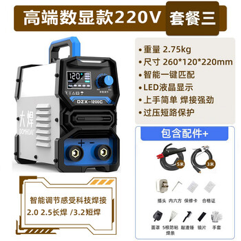 大焊电焊机小型220v两相电直流弧焊机逆变手提式迷你焊机 高端数显款220V【全套8米线】 DZX-1200C 