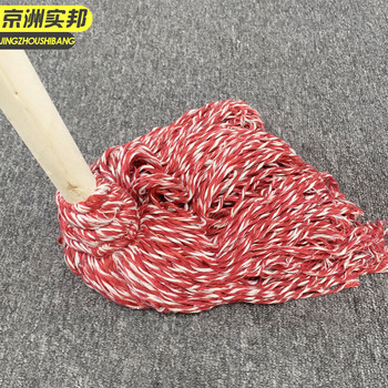 京洲实邦 红白 不掉毛企业工厂木杆圆头墩布 JZSB-TB8002