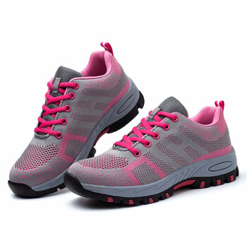 老管家 劳保鞋钢包头防砸防刺穿安全鞋实心底飞织网面透气舒适耐磨轻便时尚女款工作鞋276 粉色34