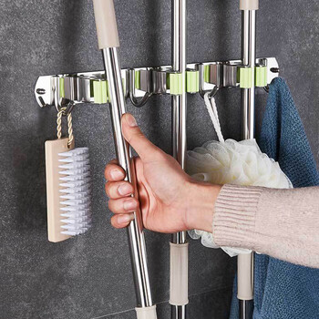 兰诗 拖把挂钩 卫生间免打孔不锈钢扫把挂架强拖布夹 2拖把夹3沟 颜色随机 FW1576