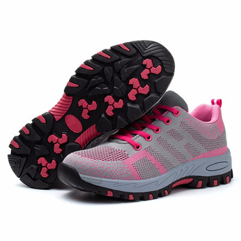 老管家 劳保鞋钢包头防砸防刺穿安全鞋实心底飞织网面透气舒适耐磨轻便时尚女款工作鞋276 粉色34