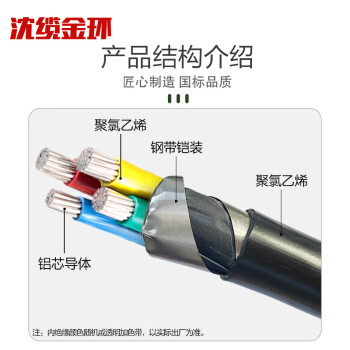 沈缆金环 ZR-VLV22-0.6/1KV-3*10+1*6mm² 国标阻燃铝芯钢带铠装电力电缆 1米