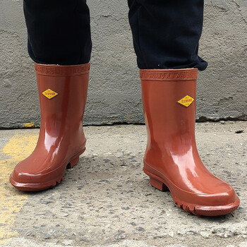 双安 中筒绝缘靴防触电防滑橡胶电工25KV耐磨棕色 42码