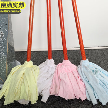 京洲实邦 白色 企业工厂木杆圆头墩布老式毛巾布拖把 JZSB-TB8001
