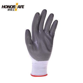 好员工 丁腈手套N303 涂掌耐磨工作防护手套 防滑耐油透气胶手套 120付L码