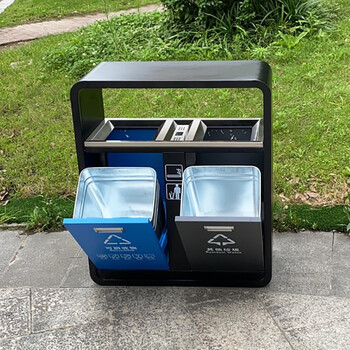 迪恩斯（DEANS）户外垃圾分类垃圾桶直投方桶大号两分类环卫垃圾箱市政室外公园小区广场商用果皮箱 镀锌板桶身+不锈钢投口