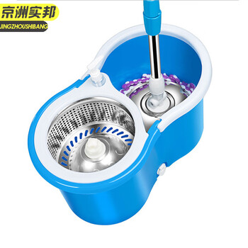 京洲实邦【黑色加厚款全钢配置+2拖头】旋转拖把桶双驱动拖把创意免手洗好神拖JZSB8054