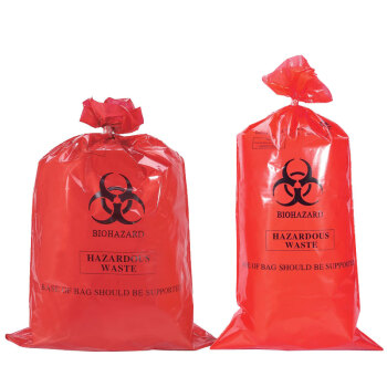 庄太太 红色80*100cm50个+50根扎带 双面14丝实验医疗废弃物生物危险品处理垃圾袋 耐高温高压ZTT-9069