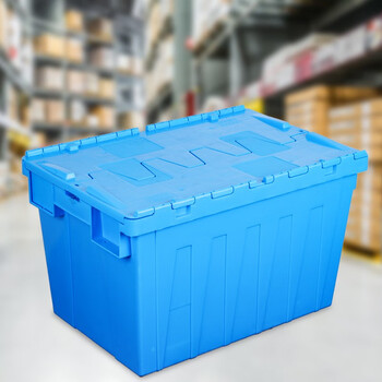 冠思尔塑料箱周转箱物流箱可插式带盖箱大号塑料箱特大收纳箱物流箱胶框中转仓库储物箱 600*400*365mm