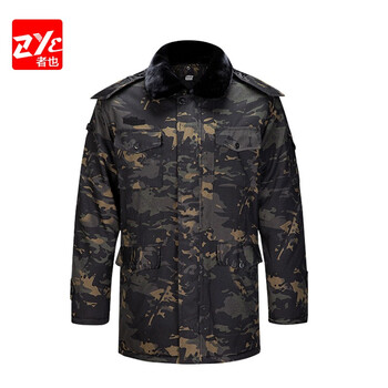 者也（ZYE）冬季中长款大衣棉服绿迷棉大衣挡风防雨保暖抗寒棉袄劳保工作棉服男 黑彩棉服 185码