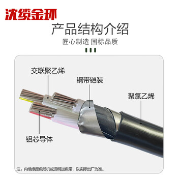 沈缆金环 ZR-YJLV22-0.6/1KV-3*16mm² 国标铝芯铠装阻燃电力电缆 1米