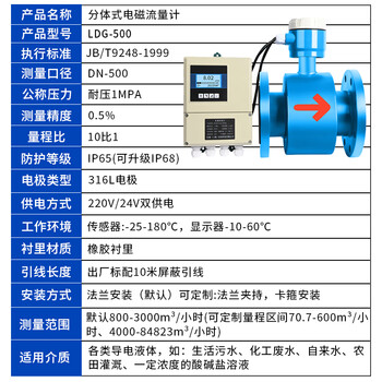 匡建仪表（CONJANT）LDG型分体式电磁流量计 液体污水高精度智能电子数显传感器 橡胶衬里DN500