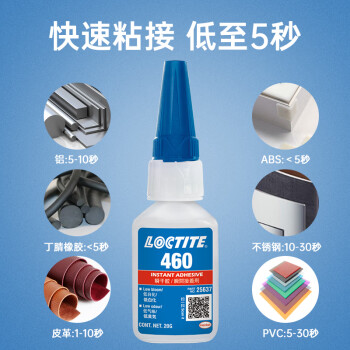 乐泰/loctite 460 强力瞬干强力胶 低气味低白化快干胶 透明无色无白色残留胶水 金属纸张塑料等 20g /1支