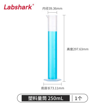 LABSHARK 塑料量筒PP塑料直型平稳耐高温带刻度实验室透明 普通量筒250mL 1个