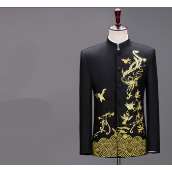 啄木鸟刺绣中山装套装立领西服宴会表演大合唱团演出服装冬季男士男式