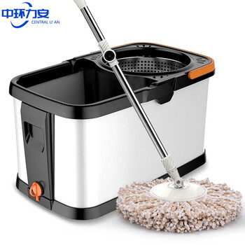 中环力安【不锈钢盘+2个头】双驱动免手洗拖把桶加厚带轮不锈钢金属篮旋转拖把拖布桶