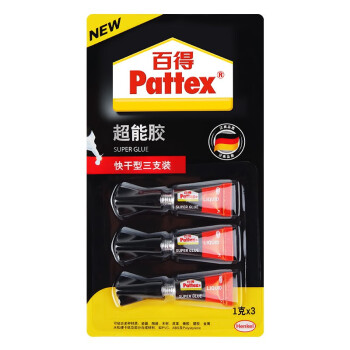 百得（Pattex）强力胶超能胶瞬干胶水强力粘接瞬间粘合粘陶器/瓷器/金属/橡胶/木材胶水 PSK6C 3g/卡 3卡装