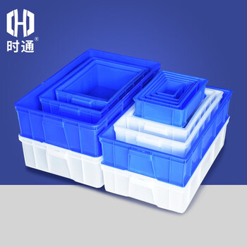 时通塑料箱周转箱收纳盒零件盒元件加厚汽配箱物流箱养龟养鱼箱380-2厚蓝色420*310*150