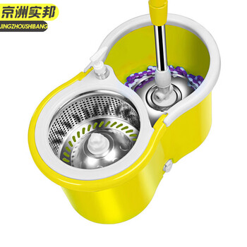 京洲实邦【蓝色加厚款全钢配置+2拖头】旋转拖把桶双驱动拖把创意免手洗好神拖JZSB8054