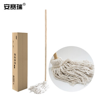 安赛瑞 商用木杆棉线拖把 白棉纱 耐磨棉线吸水拖把布 工厂车间拖把 火车站地铁站拖把 （5把装）12875