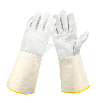 安美尚（ams）37cm牛二层皮本色单帆布袖电焊手套耐磨焊工防护手套千安50双HZDT定做