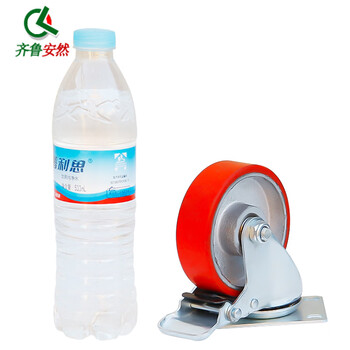 齐鲁安然 万向轮 工业耐磨聚氨酯脚轮 设备小车滑轮轮子 轱辘滚轮【4寸轻型 刹车轮 1个 承重约130KG】