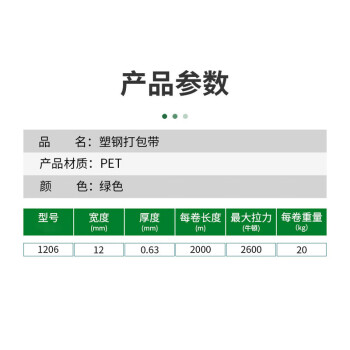 飞尔（FLYER）pet塑钢打包带 塑钢带 塑料包装带 20kg/卷 绿色透明【20-1206 长2000m×宽12mm×厚0.63mm】